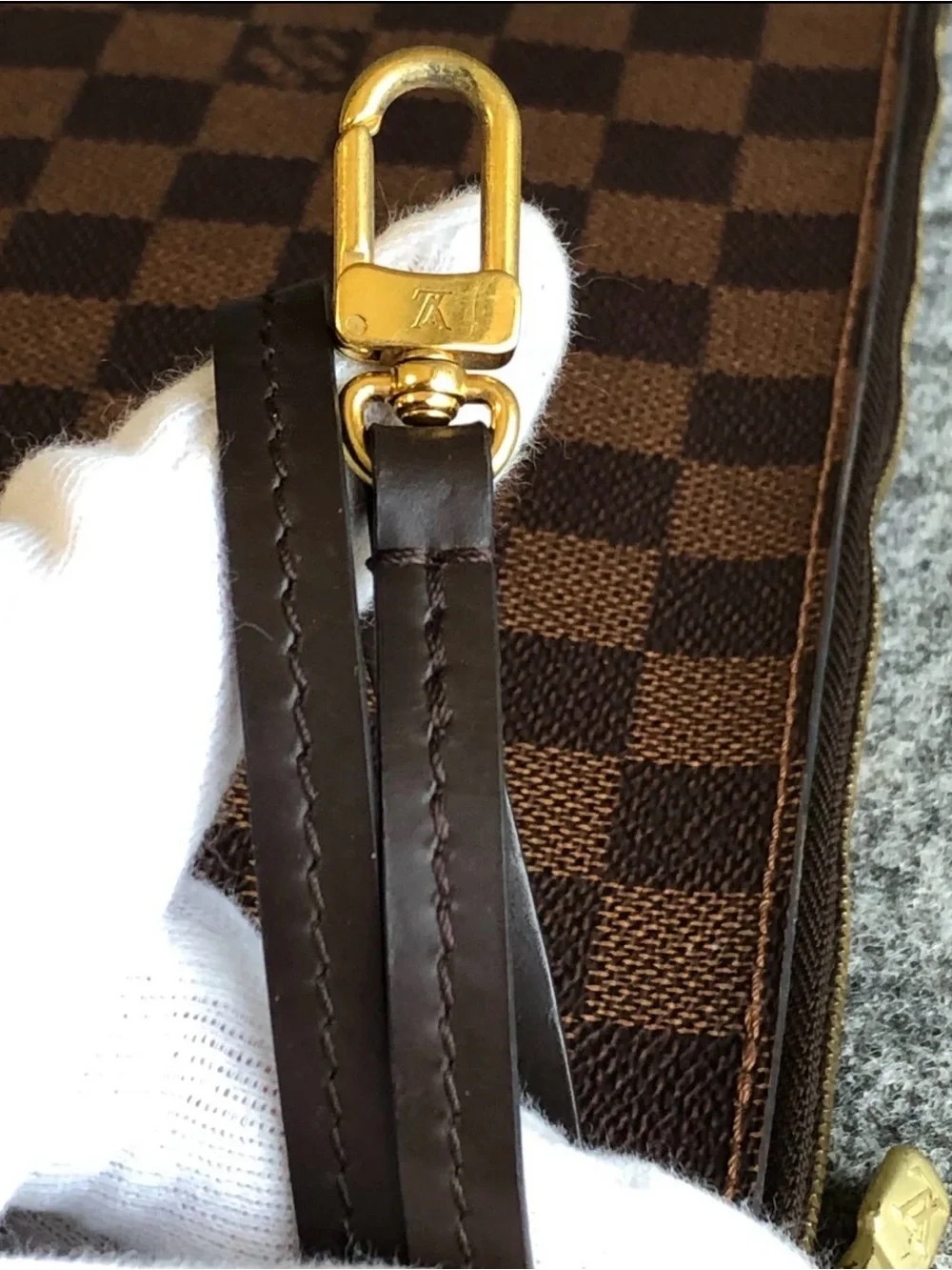 Authentic Louis Vuitton Brown Damier Graphite Zip Wristlet Pouch